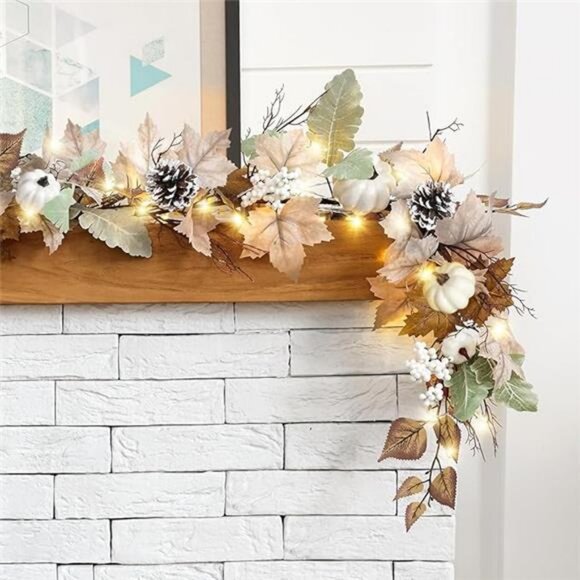 6Ft Lighted Fall Leaves Garland for Mantle Outdoor Home Door Table - Picture 8 of 8